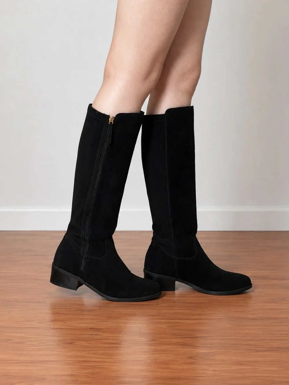 GENUINE SUEDE Classic Black Knee-High Boots